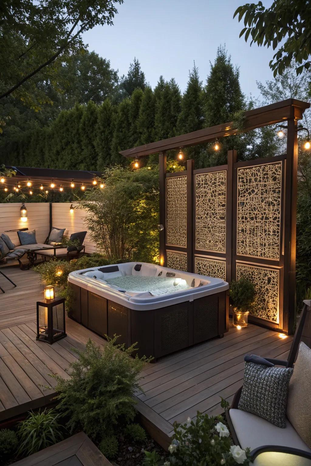 Privacy screens add seclusion and an element of sophistication to your hot tub area.