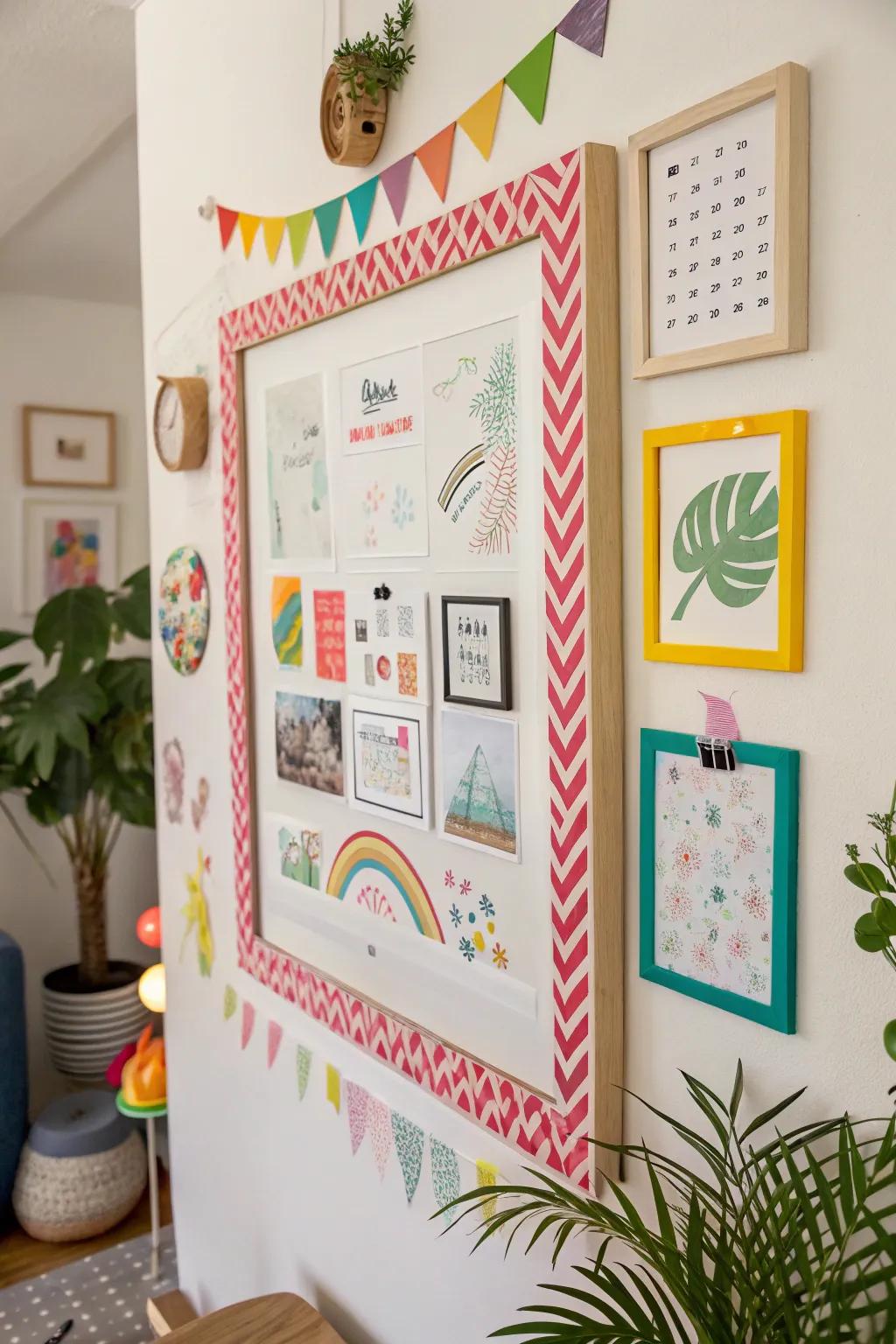 Washi tape adds a playful and customizable border to posters.