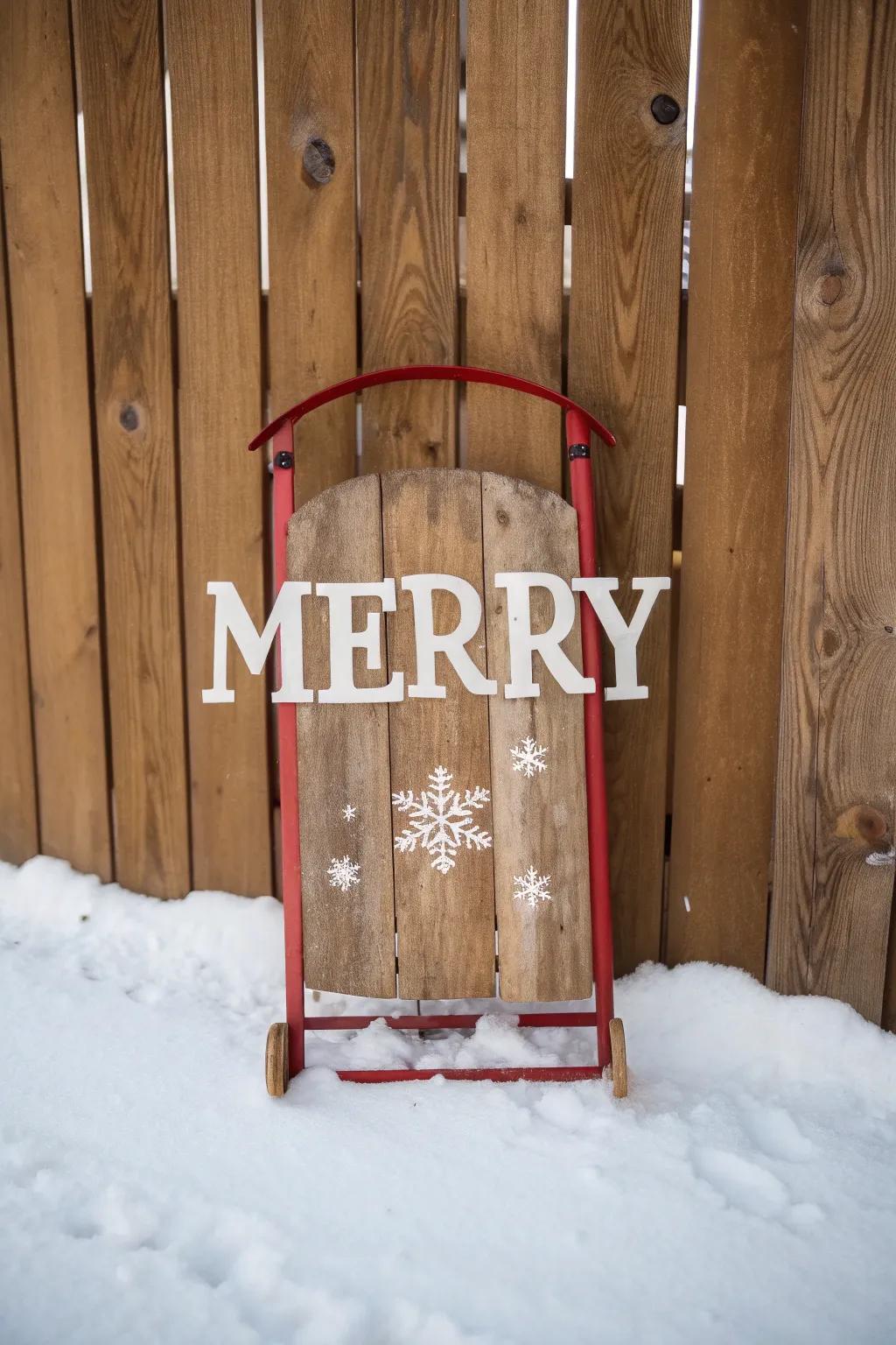A delightful sled presenting an upbeat seasonal sentiment