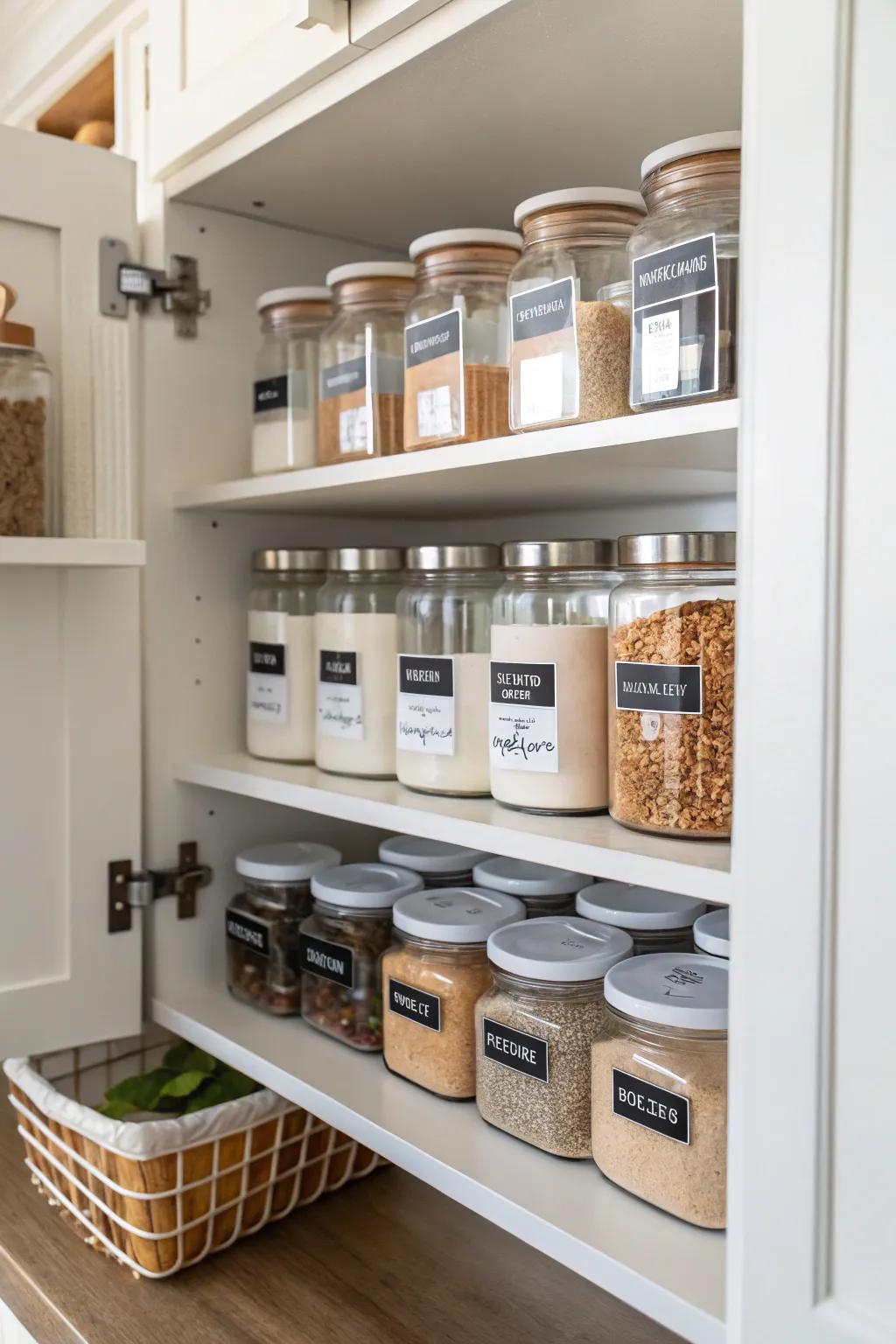Tags offer clarity, improving the overall organization of your kitchen storage.