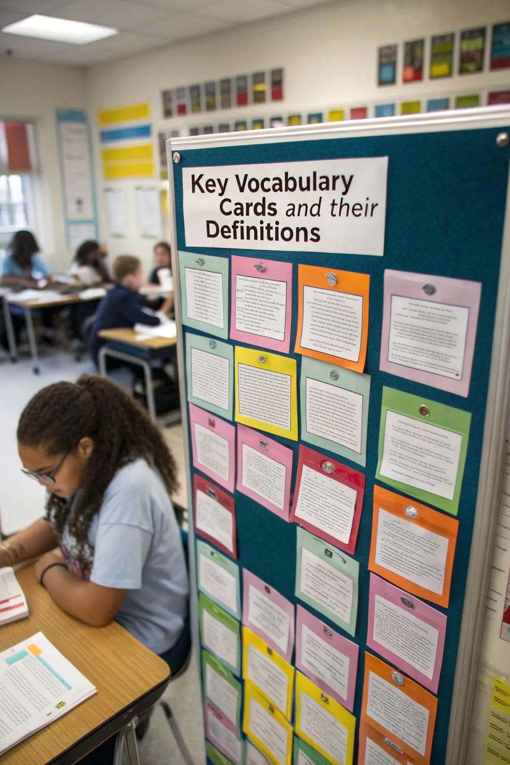 A dynamic vocabulary wall that enhances language acquisition and understanding.