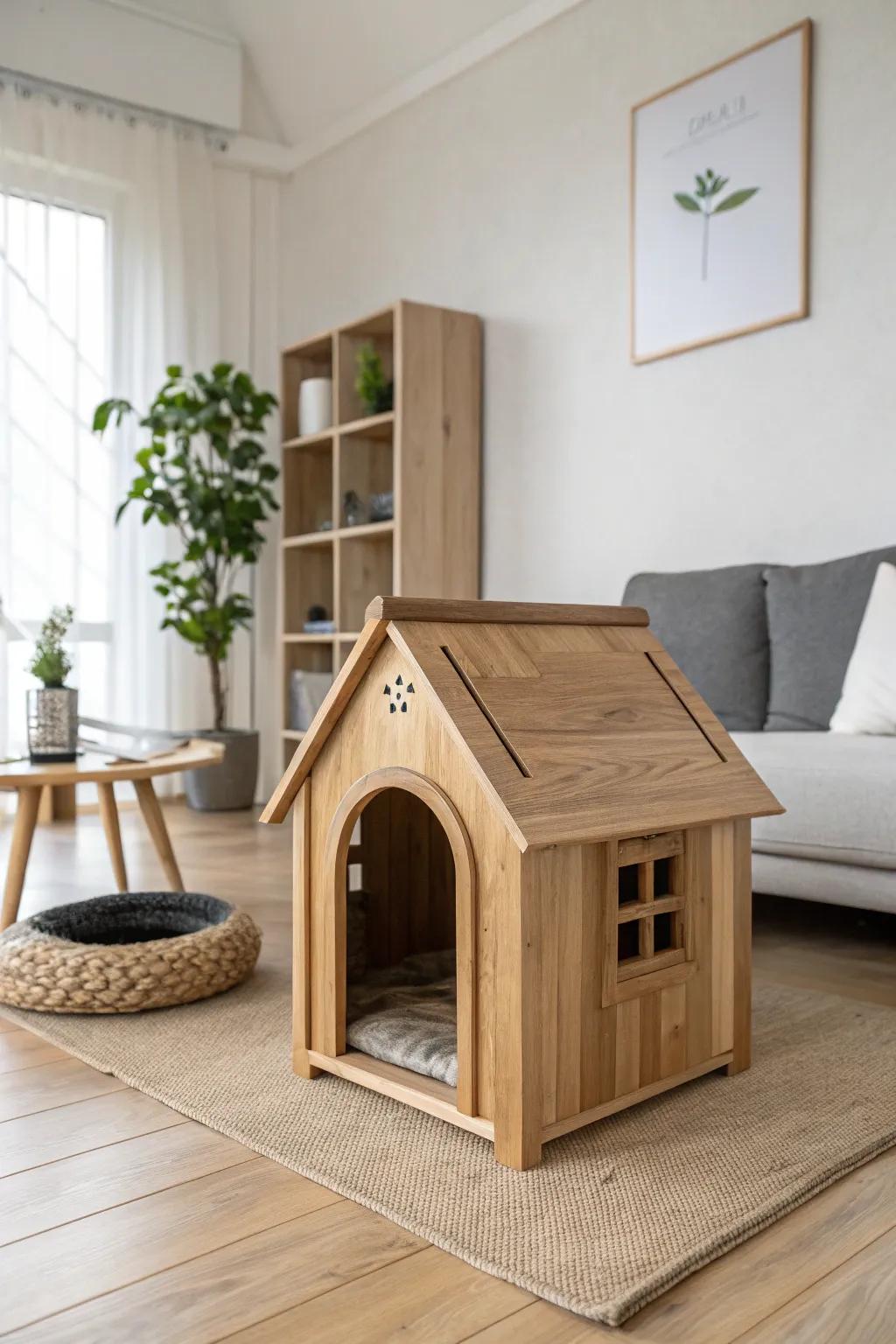 A stylish timber hideaway for your feline friend.