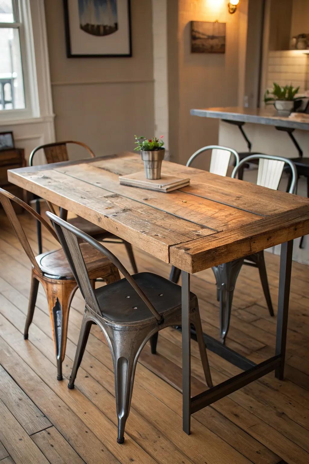 Reclaimed wood brings warmth to an industrial setting.