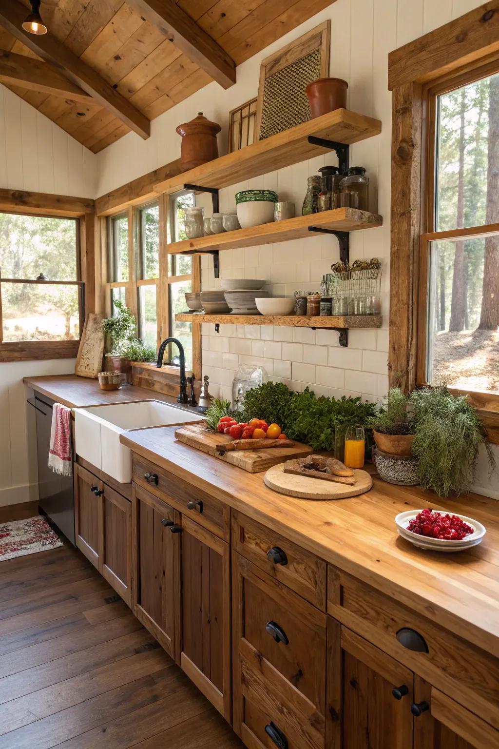 Timber block surfaces radiate warmth and allure in any kitchen atmosphere.