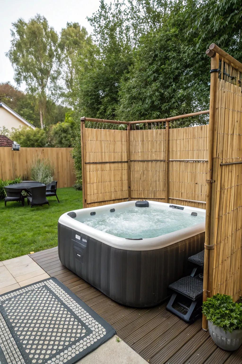 Craft a personal retreat using bamboo screens encircling your hydro-haven.