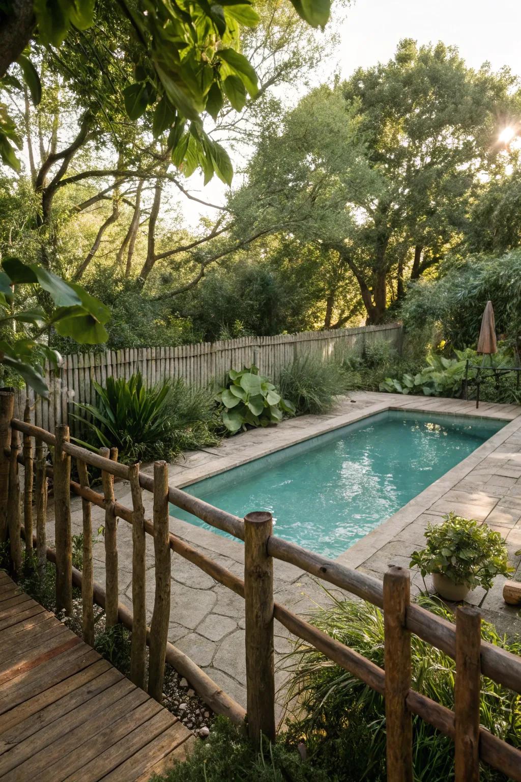 Timber partitions contribute an organic, countryside touch to pool spaces.