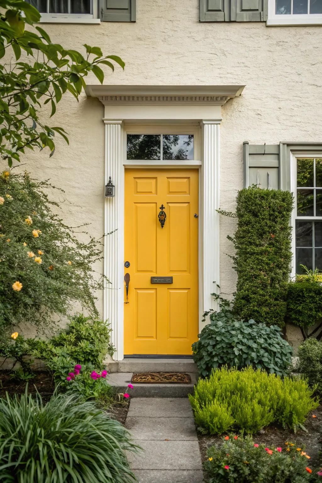 A striking color choice makes this inset front door truly pop.