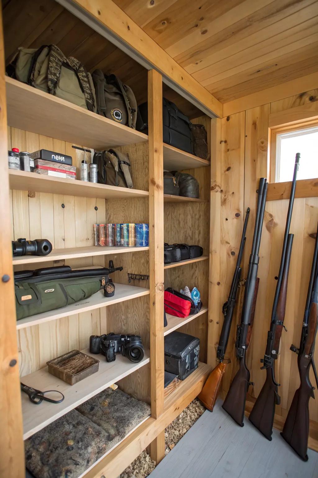 Racks ensure your gear stays organized and easily obtainable.