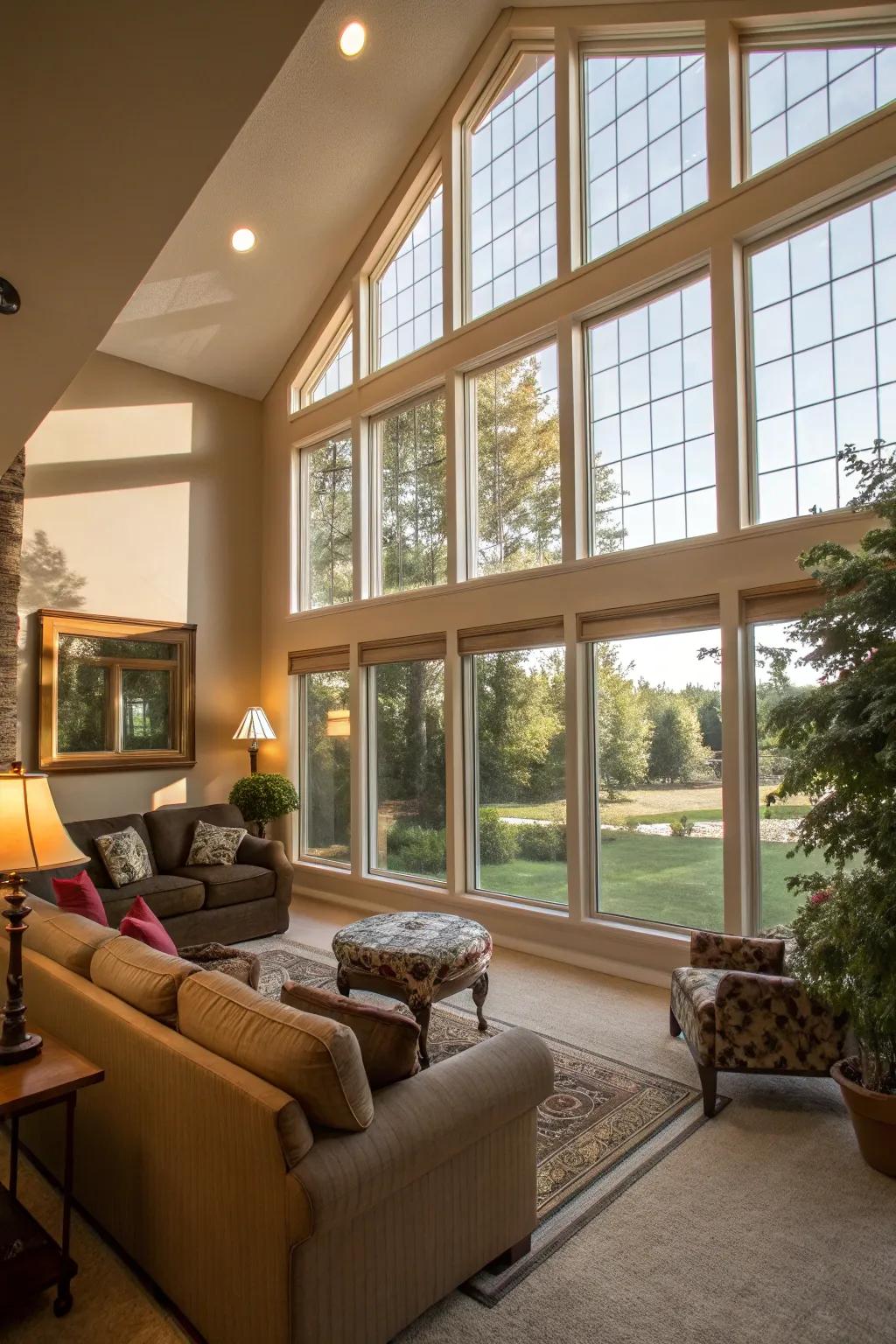 Welcome natural light into your home by thoughtfully positioning large windows.