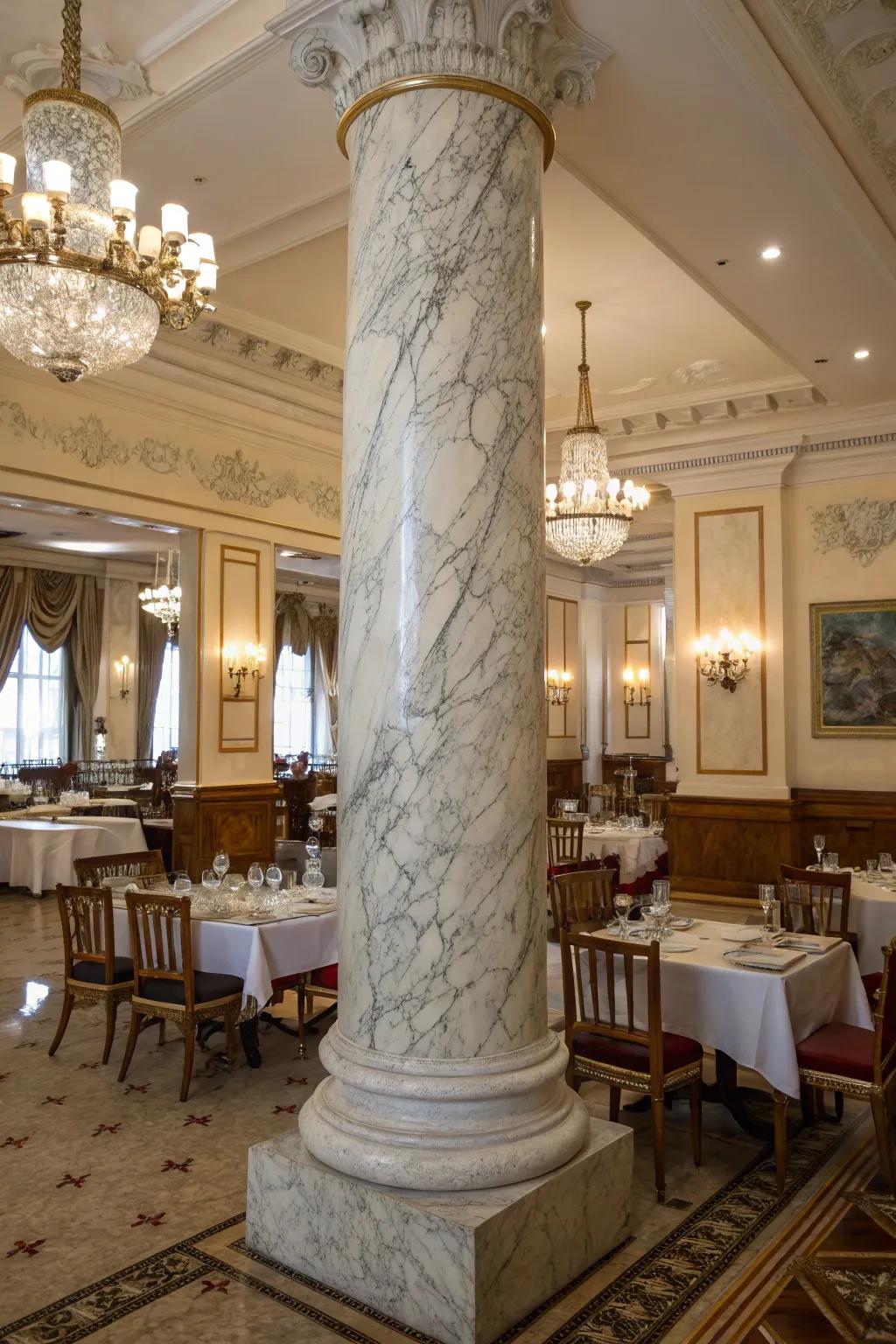 Marble-wrapped columns displaying sheer elegance.