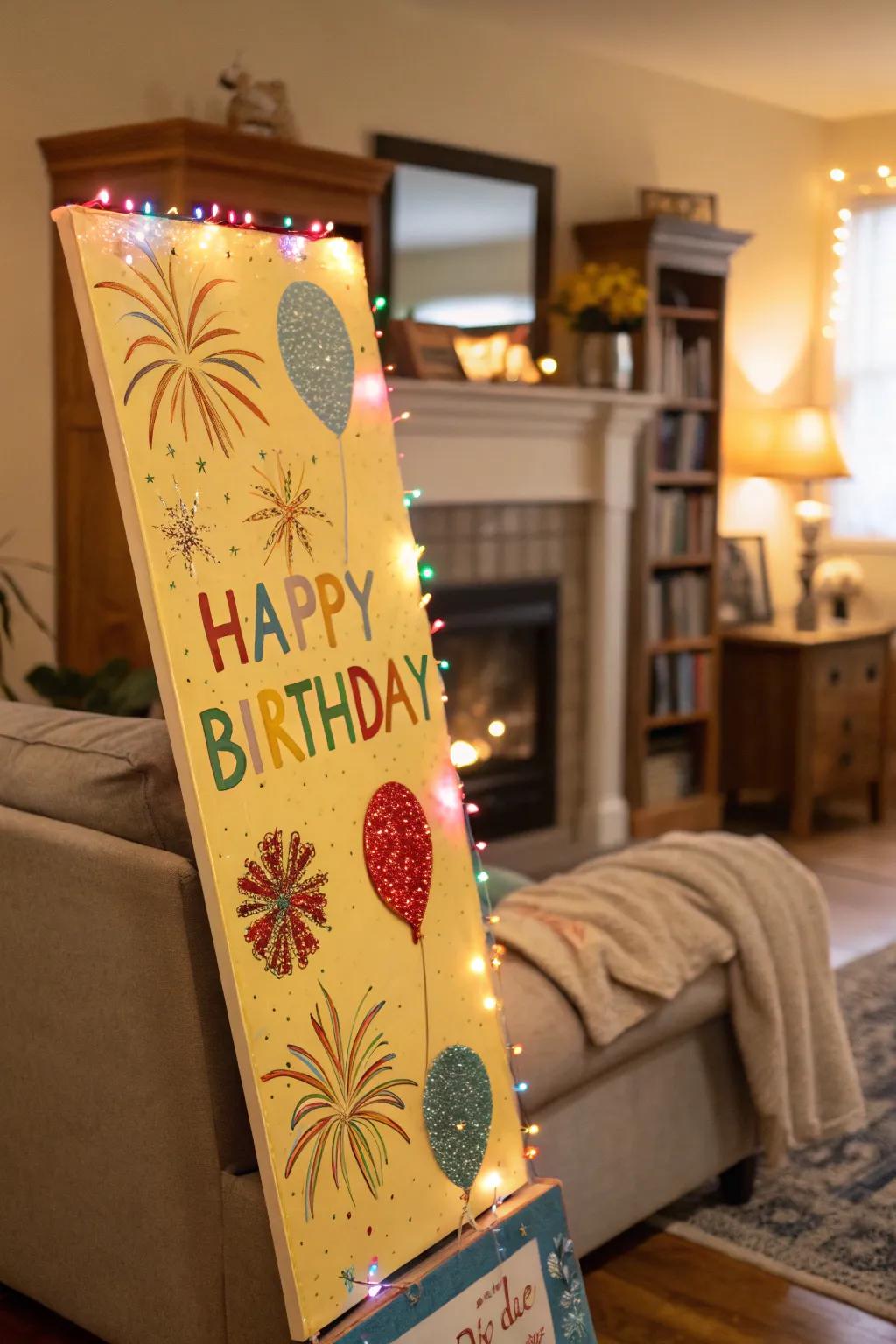 A shimmering birthday board, drawing inspiration from July's fireworks displays.