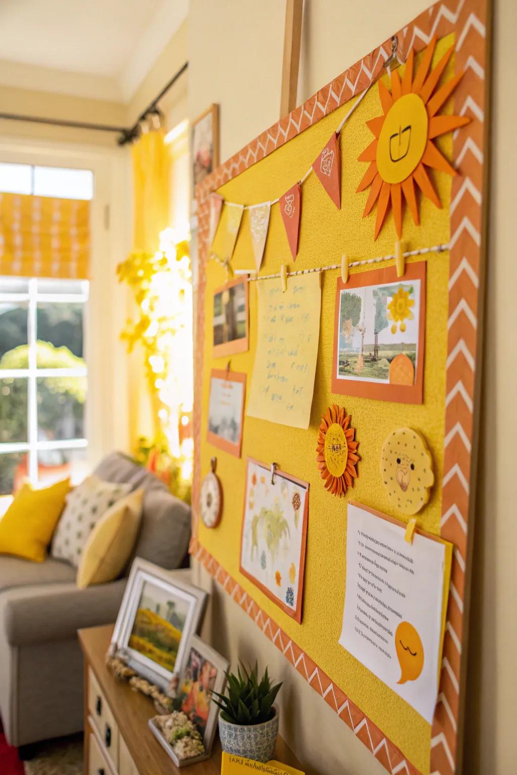 A pinboard emitting cheerfulness with a sunny day concept.