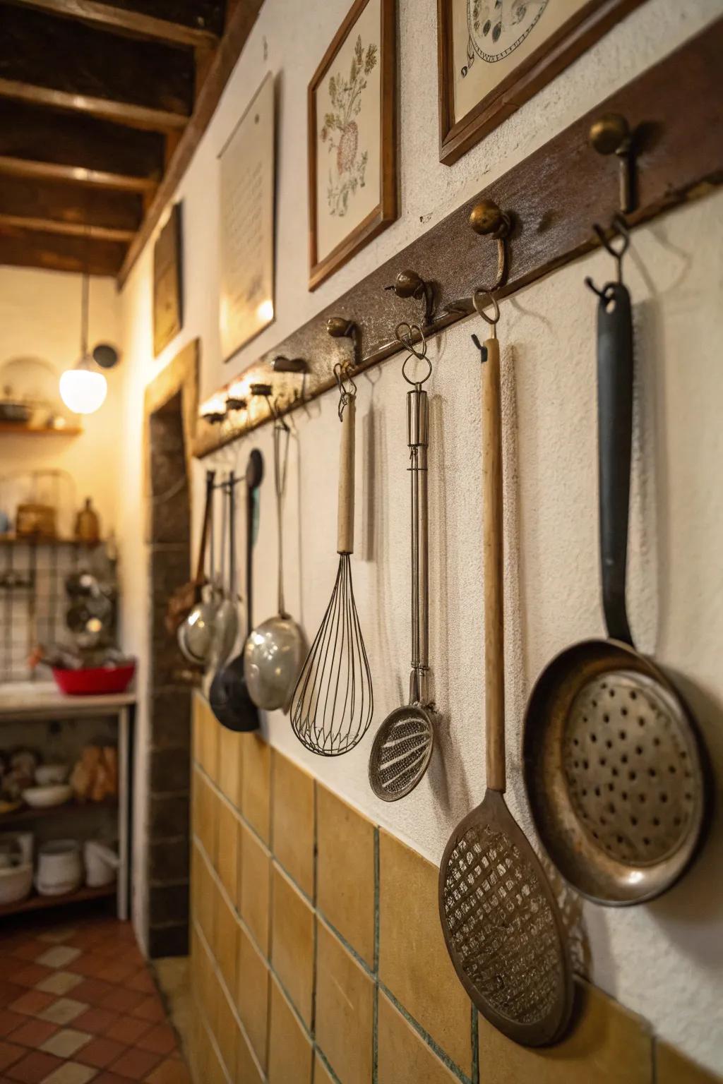 Your kitchen d&eacute;cor will gain character and history from vintage utensils.