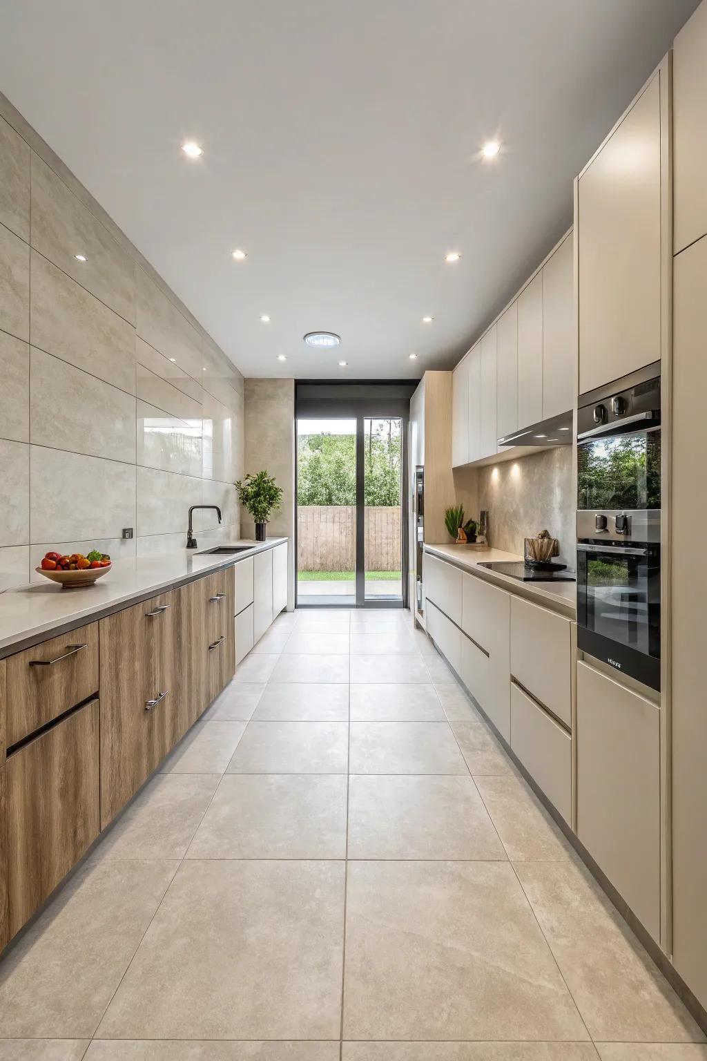 Achieve a modern look with large format tiles.