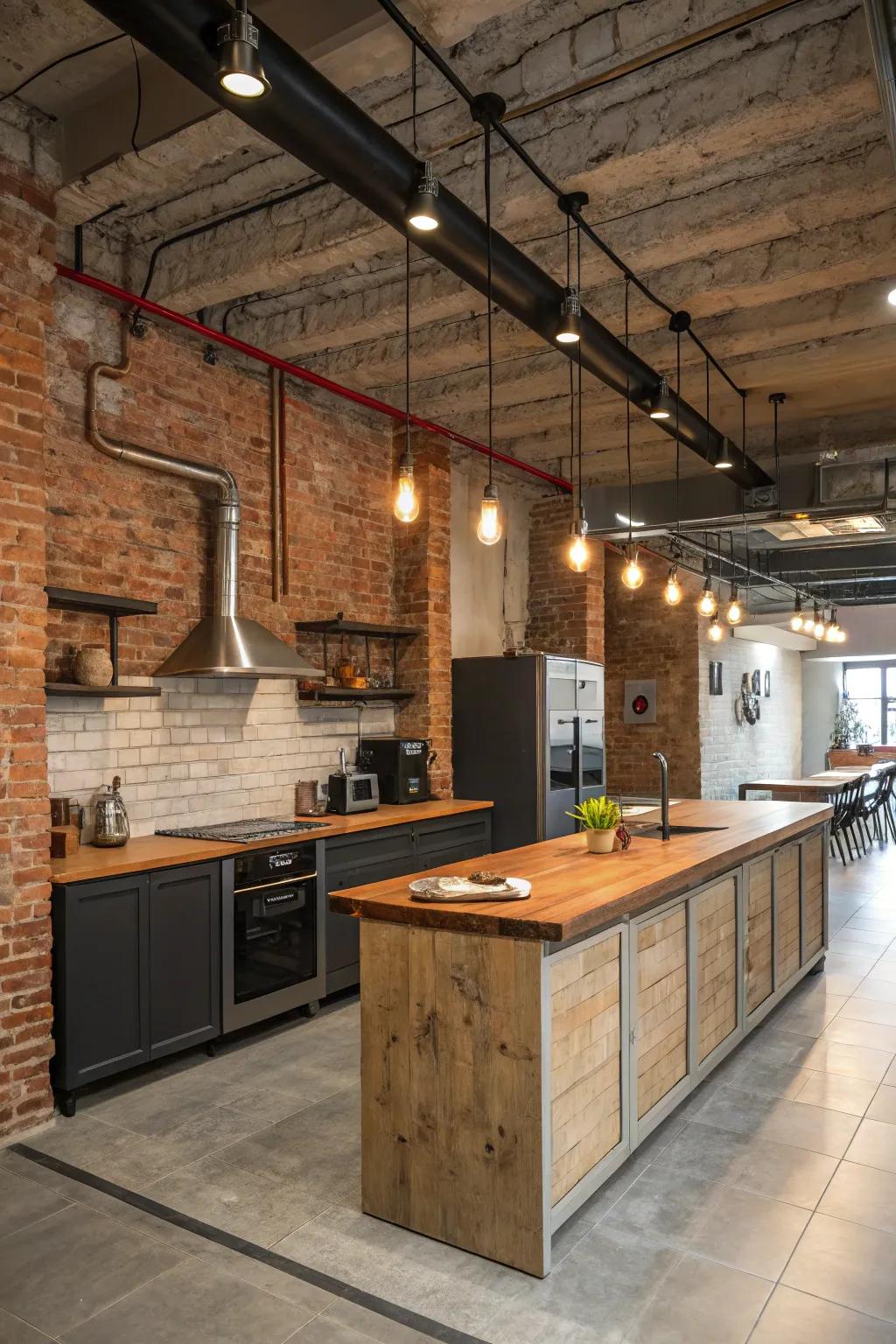 Infuse your kitchen with industrial charm through rustic lighting.