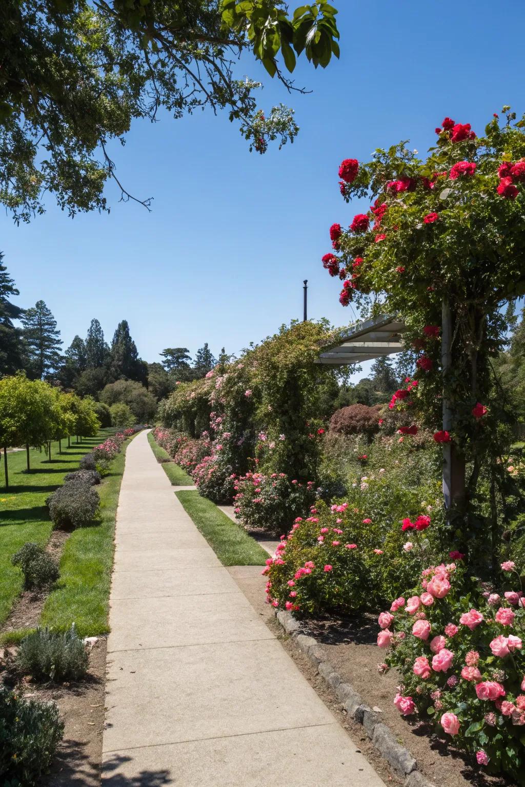 Create a colorful pathway with knockout roses.