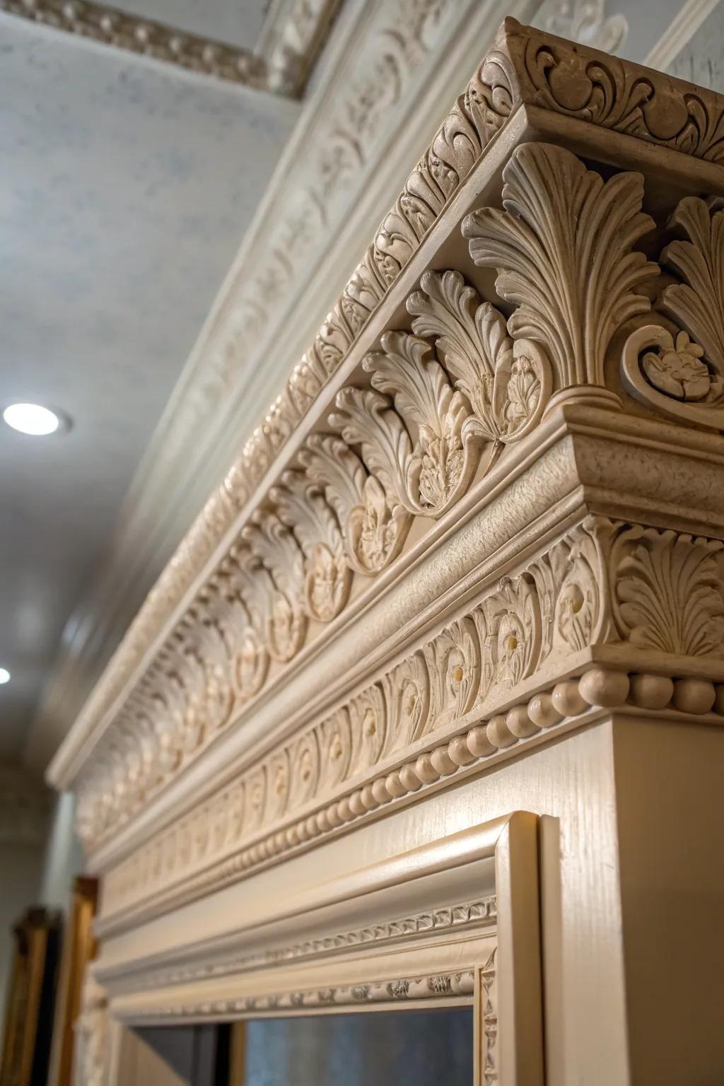 A close-up perspective of ornate ample sized crown shaping, displaying its splendid artisanship.