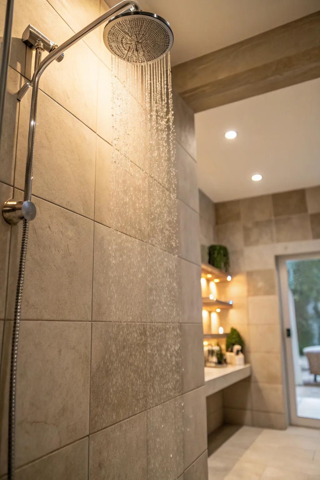Subtle hues create a tranquil shower setting.