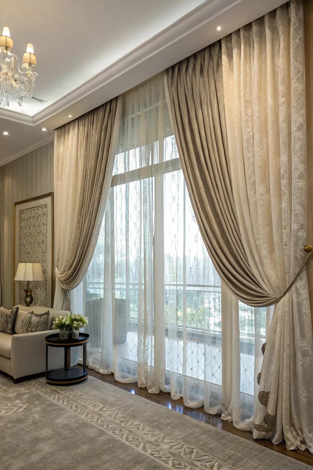 Layered curtains present both design and versatility.