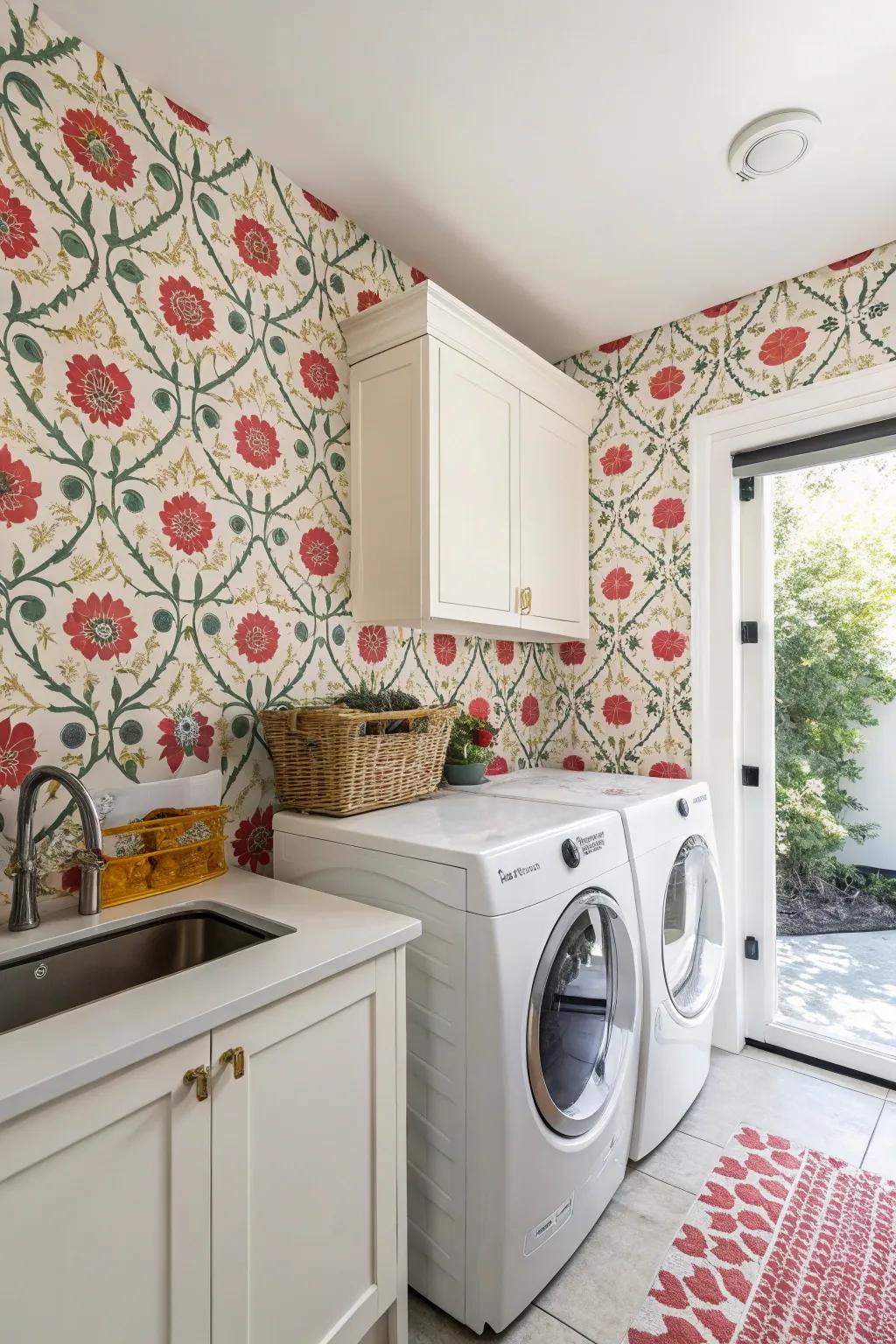 A captivating standout wall changes the laundry room&rsquo;s vibe.
