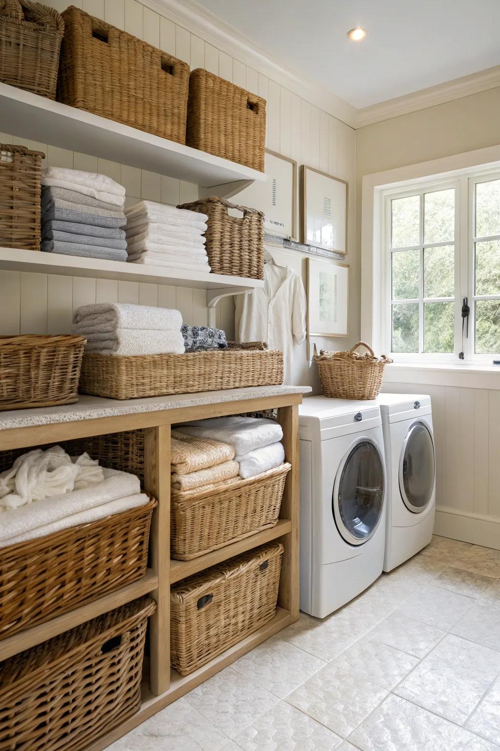 Elevate organization in your laundry room with designer baskets.