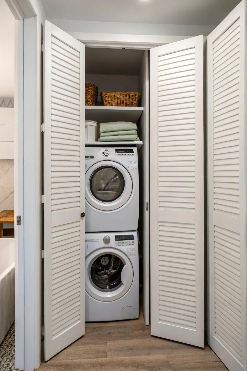Keep your laundry hidden with a concealed closet design.