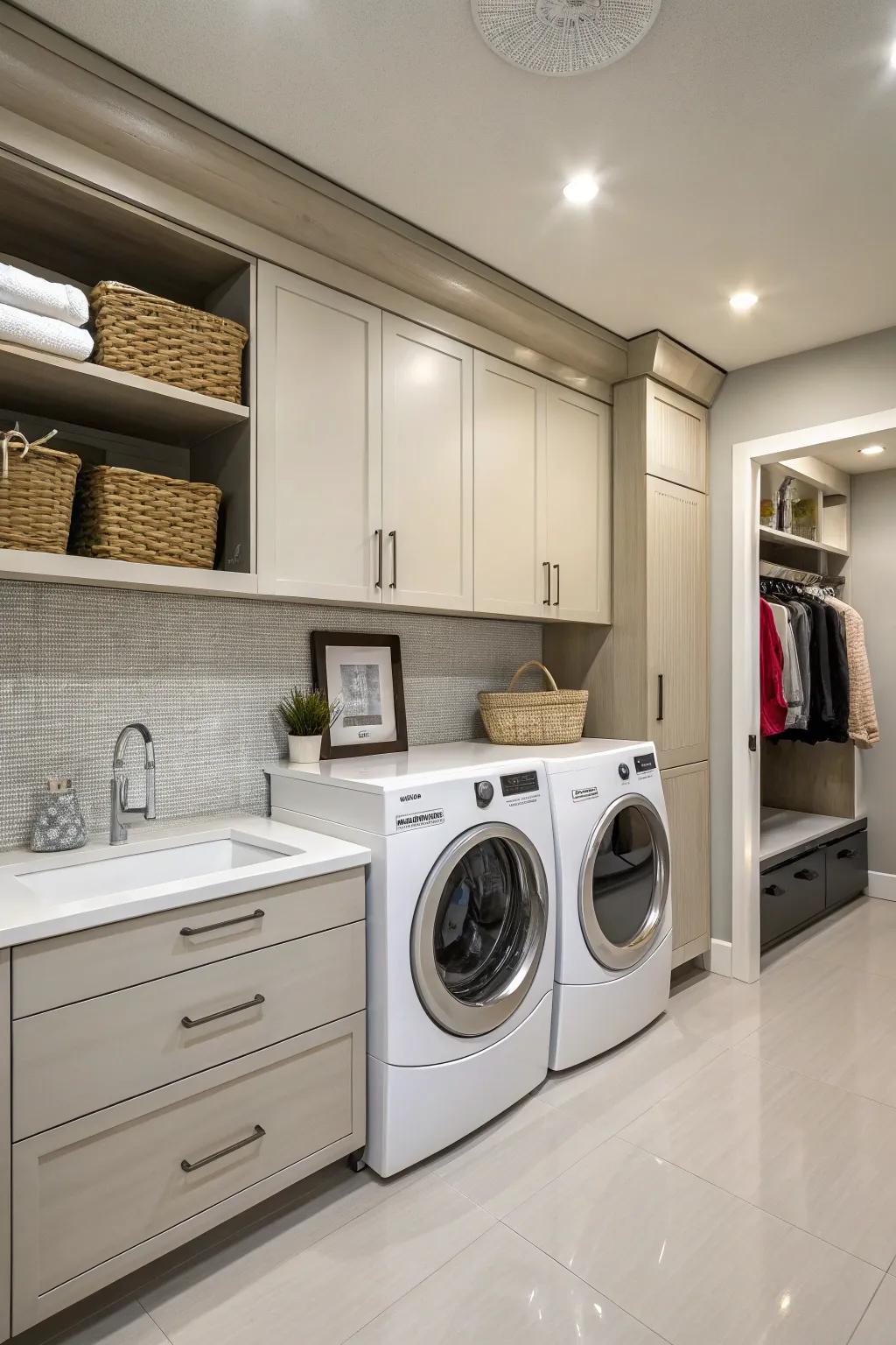 Sophisticated cabinetry adds class to your laundry area.
