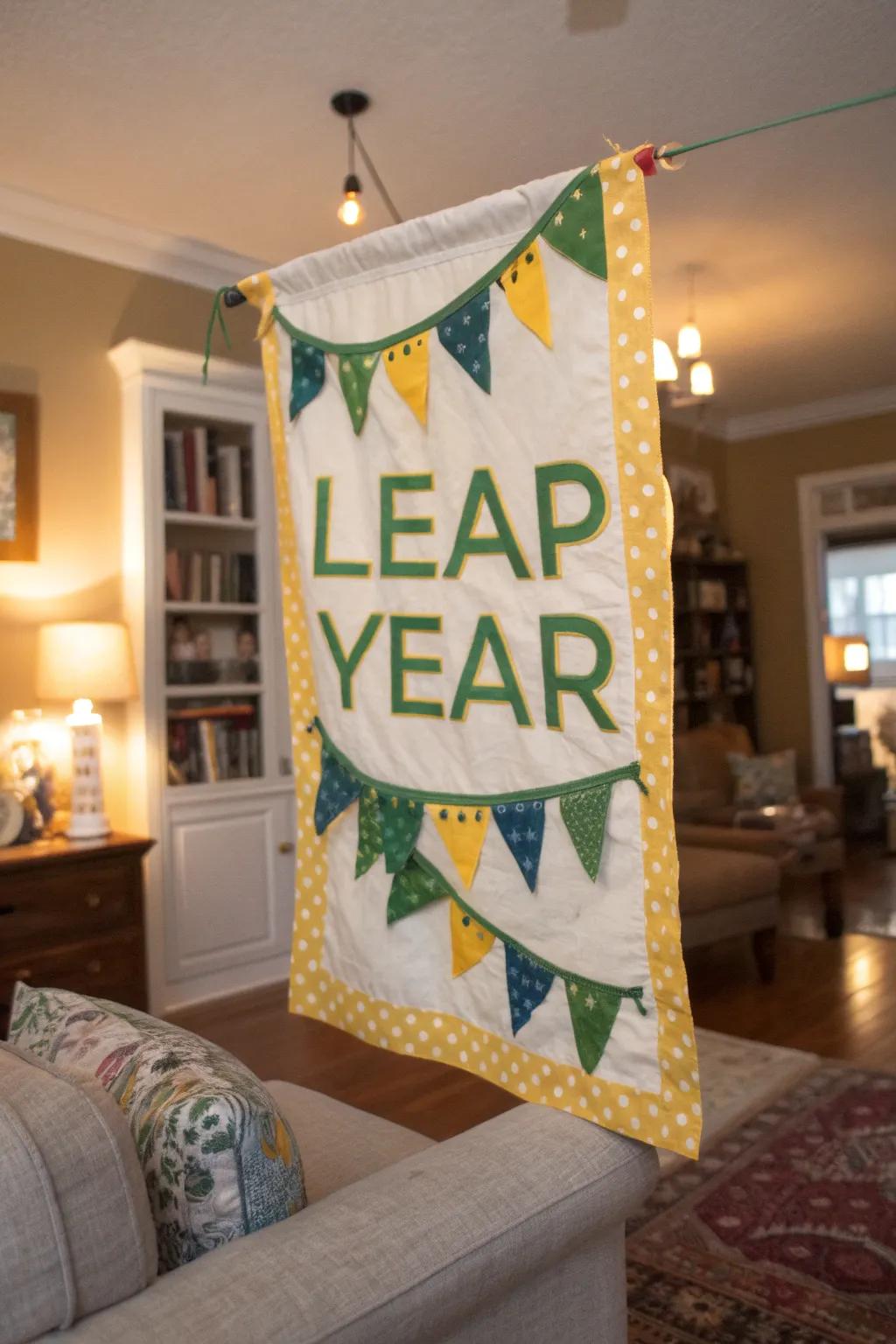 A vibrant Leap Year pennant establishes the ambiance for festivity.