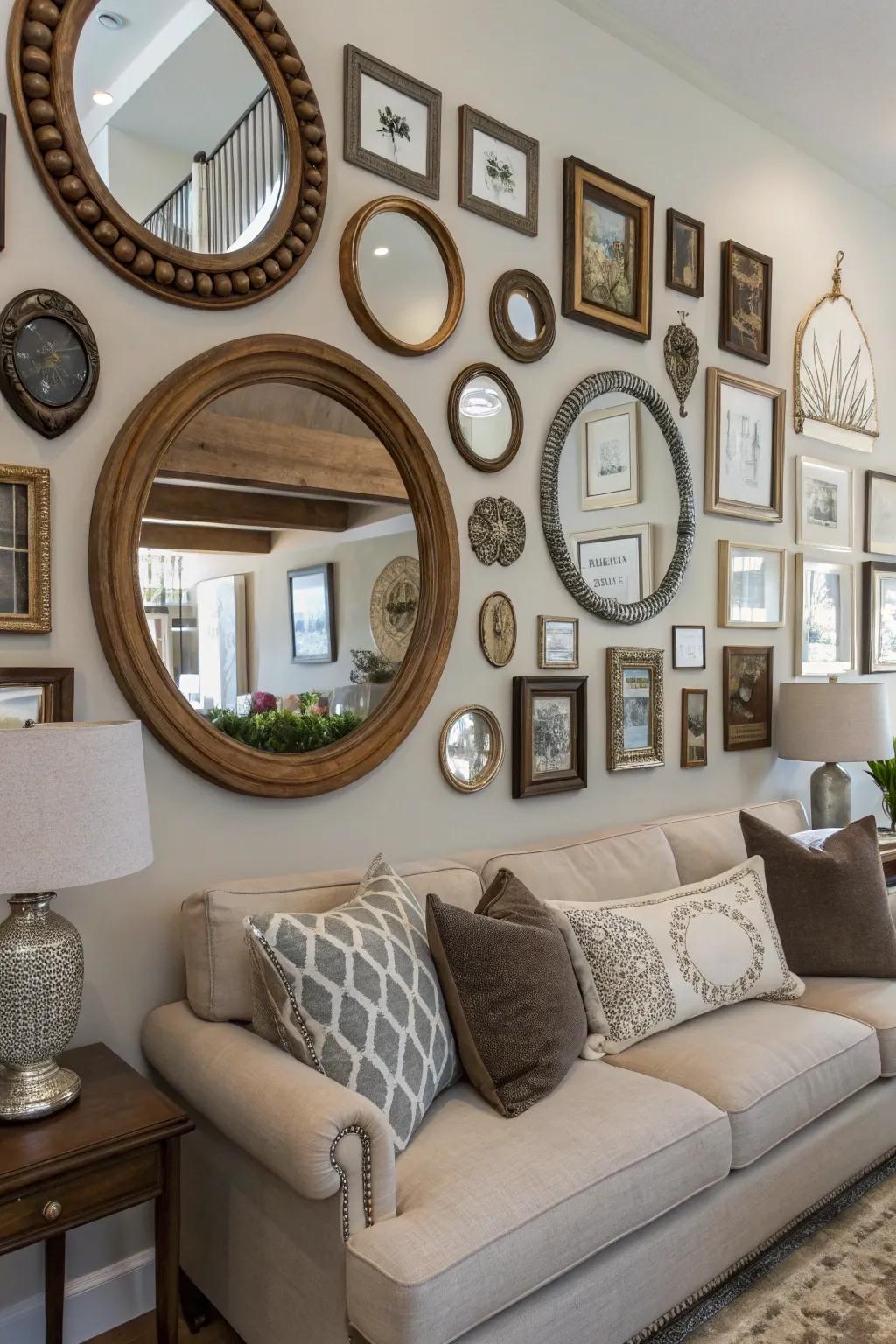Showcase your personal style with a creatively arranged mirror gallery.