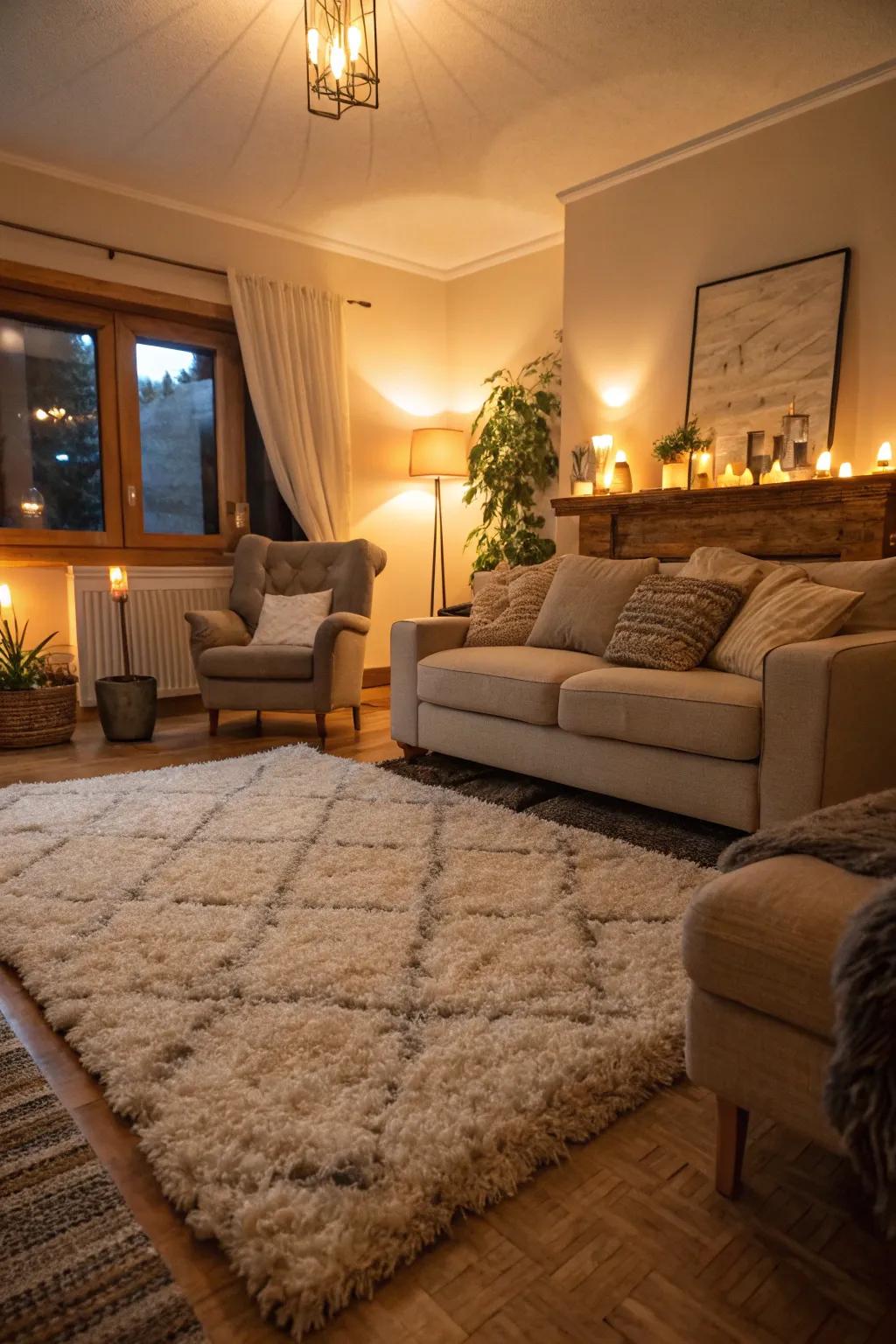 Textured shag rugs provide comfort and warmth to any living space.