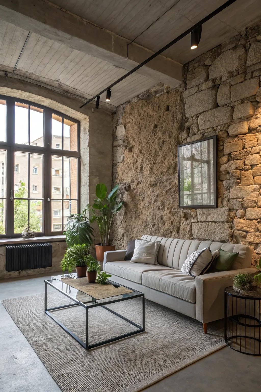 Stone and cement supplement a streamlined and industrial allure.