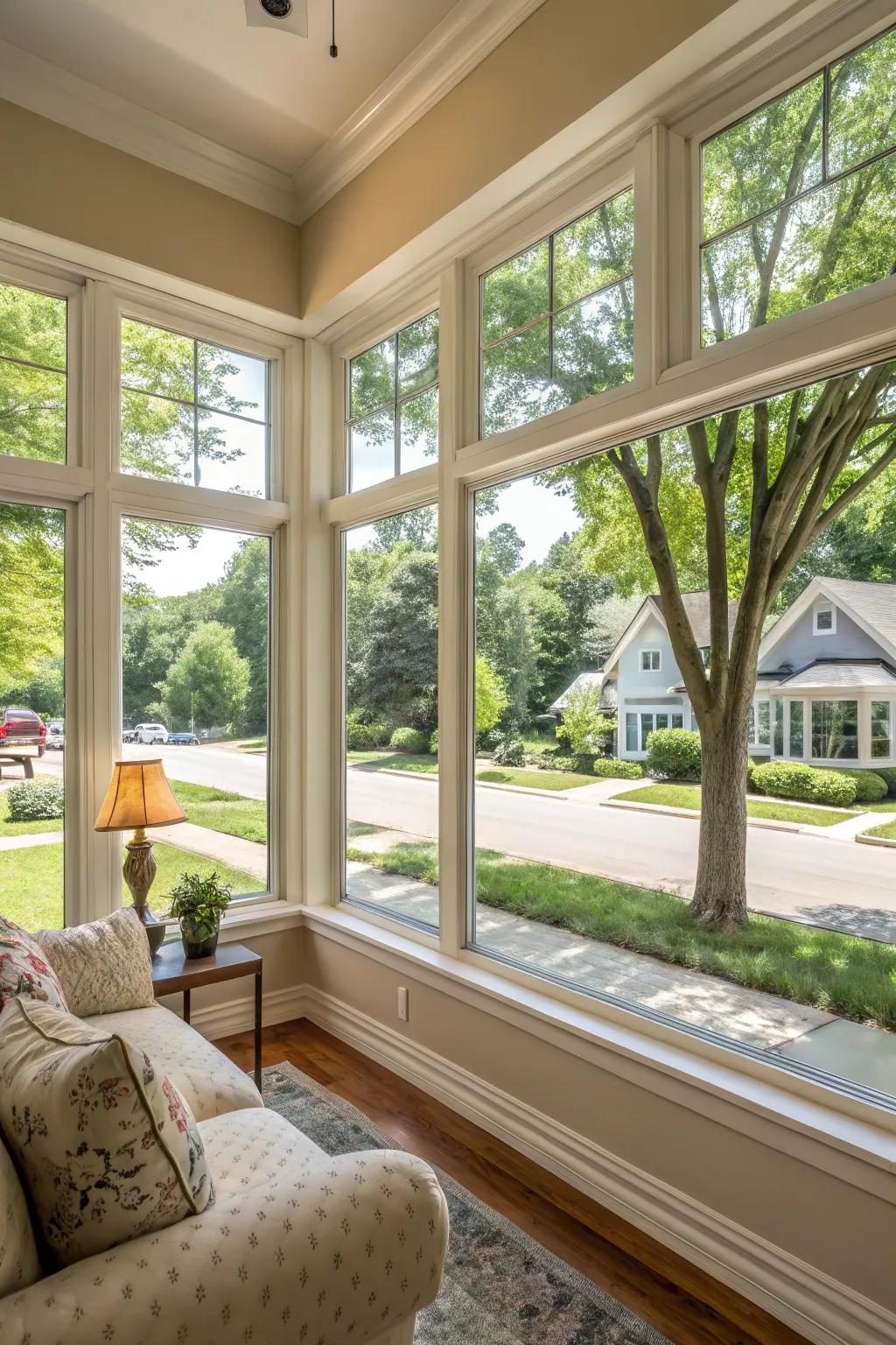 A family room featuring wing windows, welcoming a gentle breeze and ample sunlight.