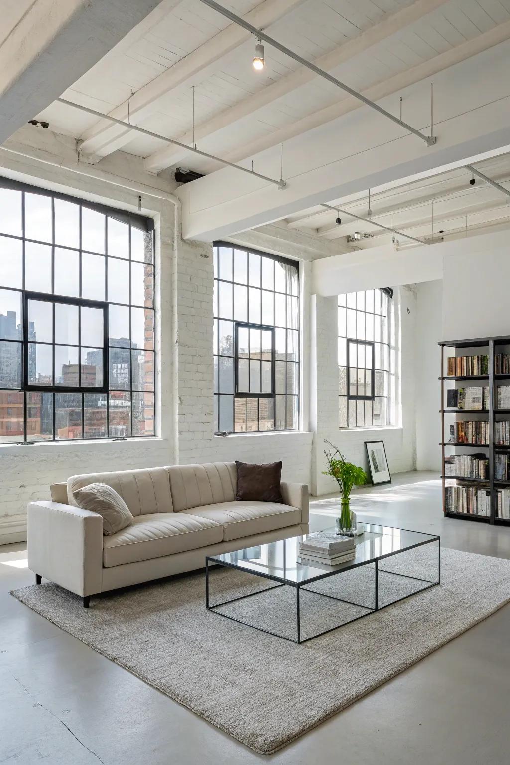 Current furnishings within a refined loft setting.
