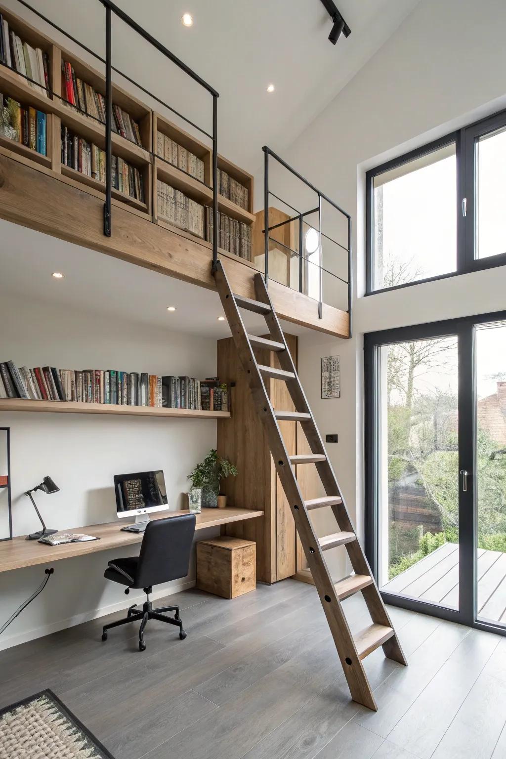 Innovative loft ladder with built-in storage.