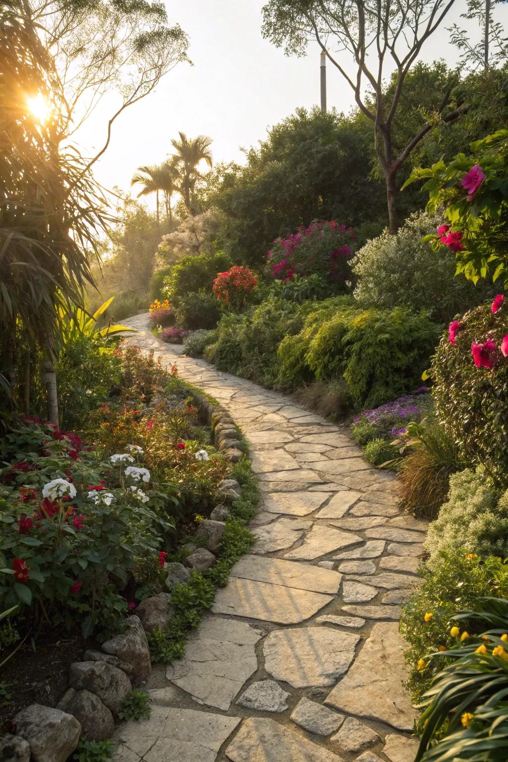 A captivating stone pathway that enhances the garden's appeal with little care.