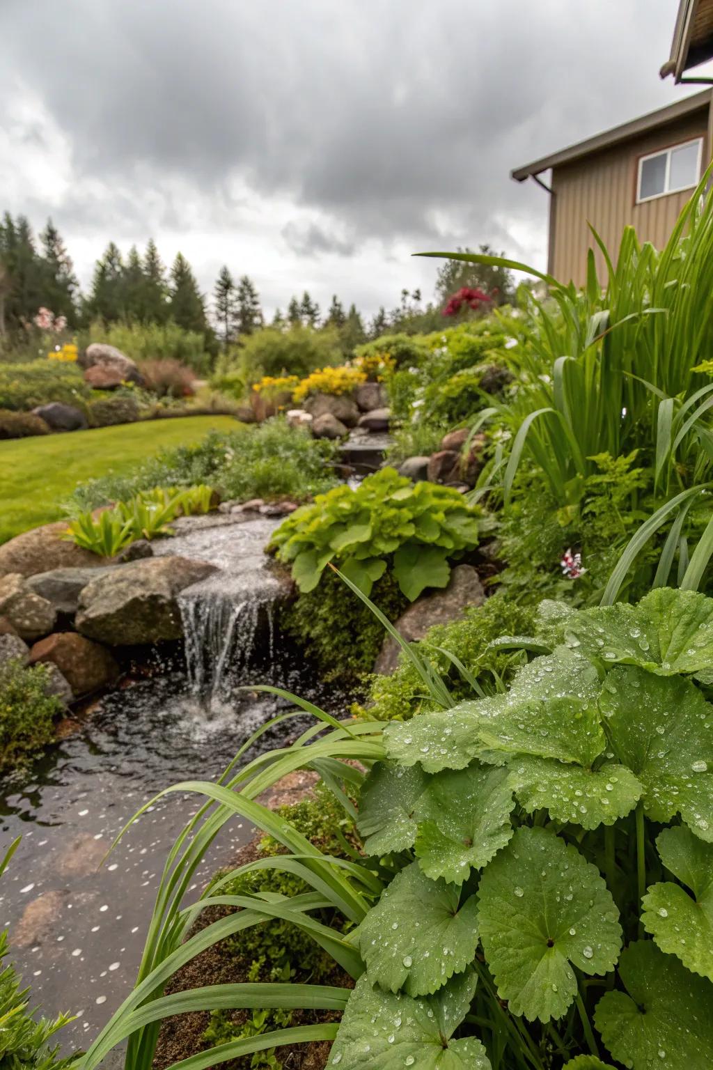 Rain gardens optimize natural rainfall.