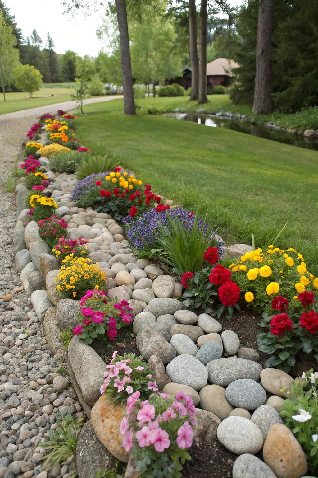 Beautify your garden beds with chic pebble stone borders.