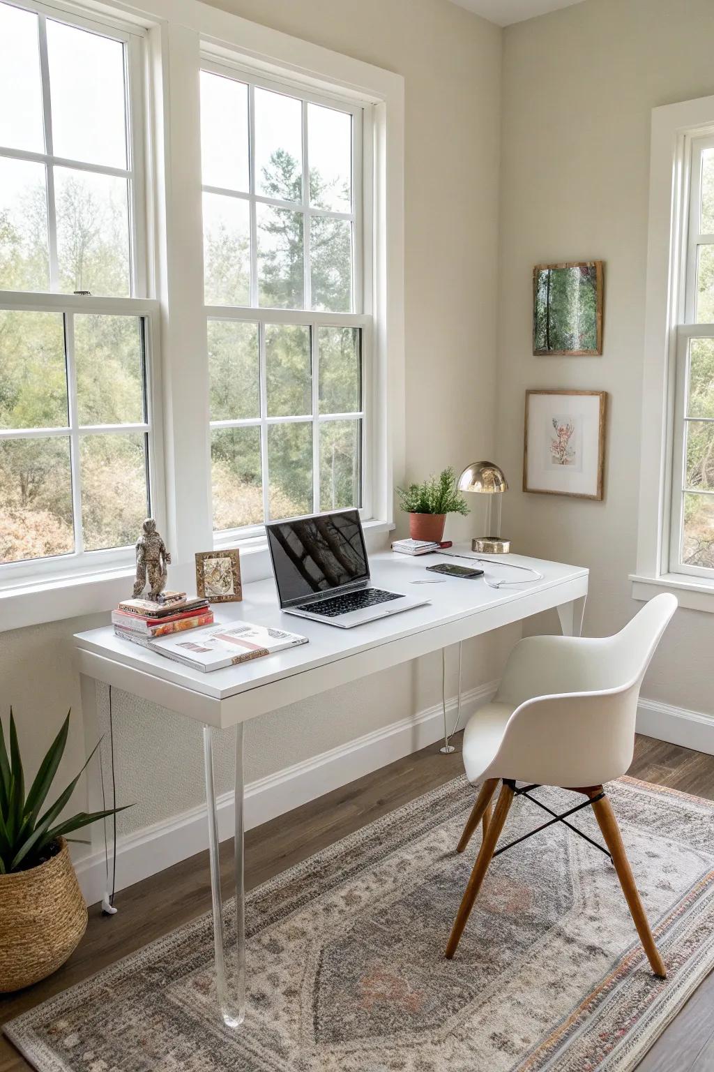A lucite desk adds brightness and flair to your workspace.