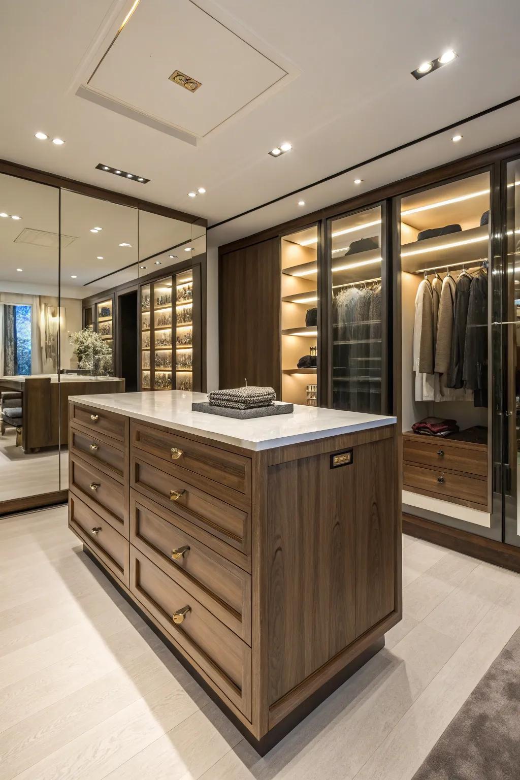 A central island with interior storage for a practical element.