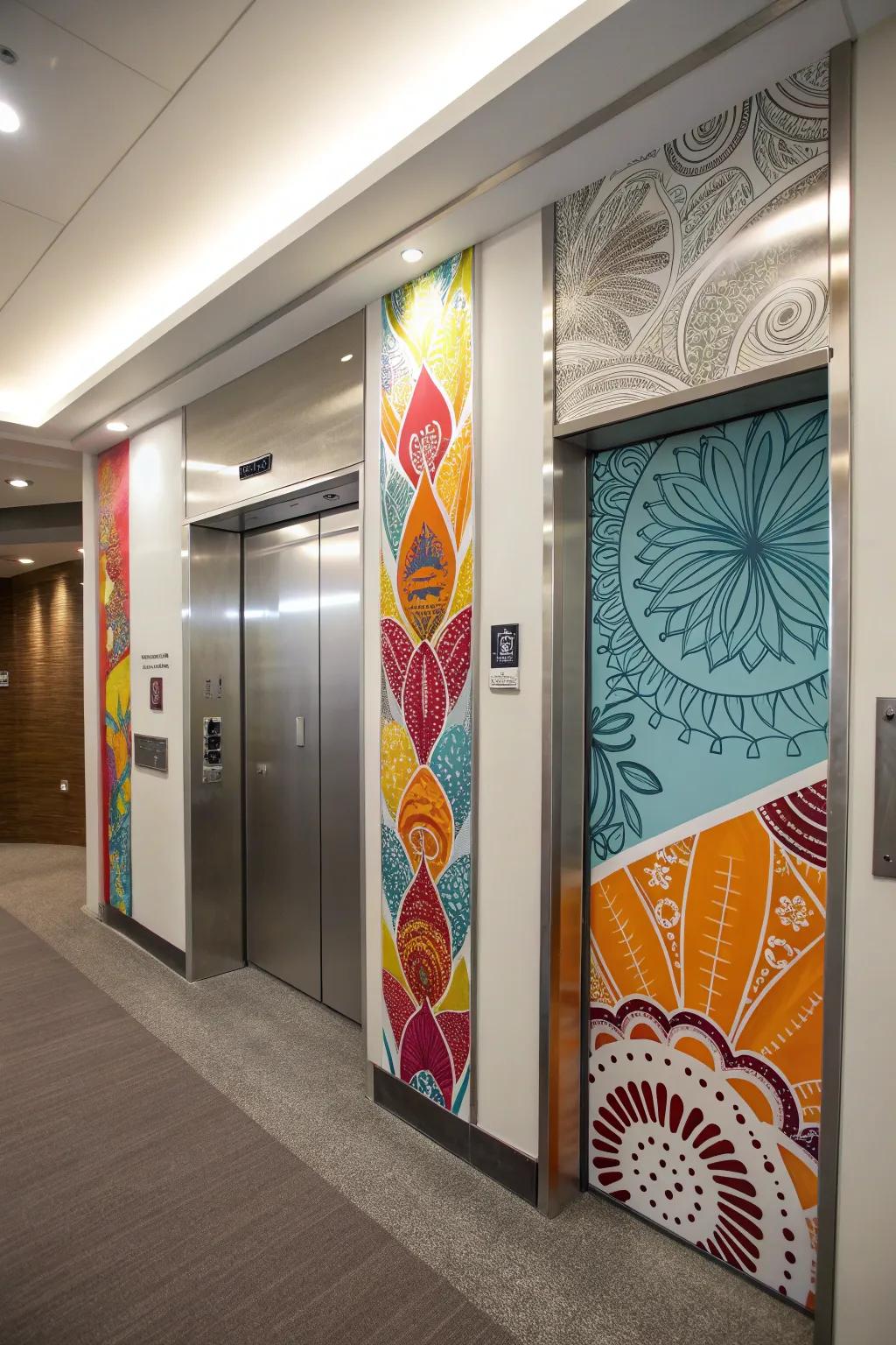 Artistic style contributes a unique touch to this elevator’s interior.
