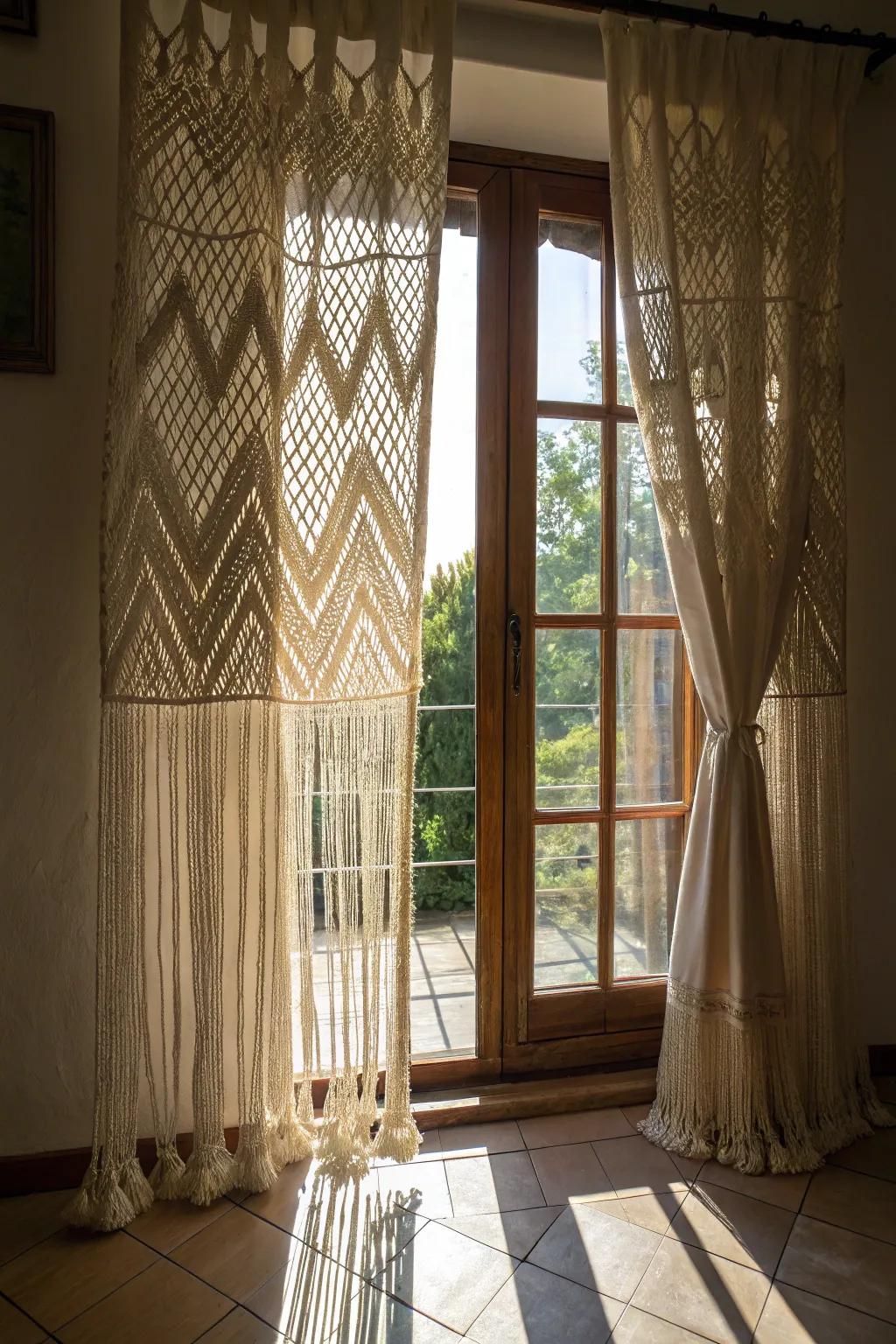 Knotwork drapes creating a comforting, romantic atmosphere in a bedroom.