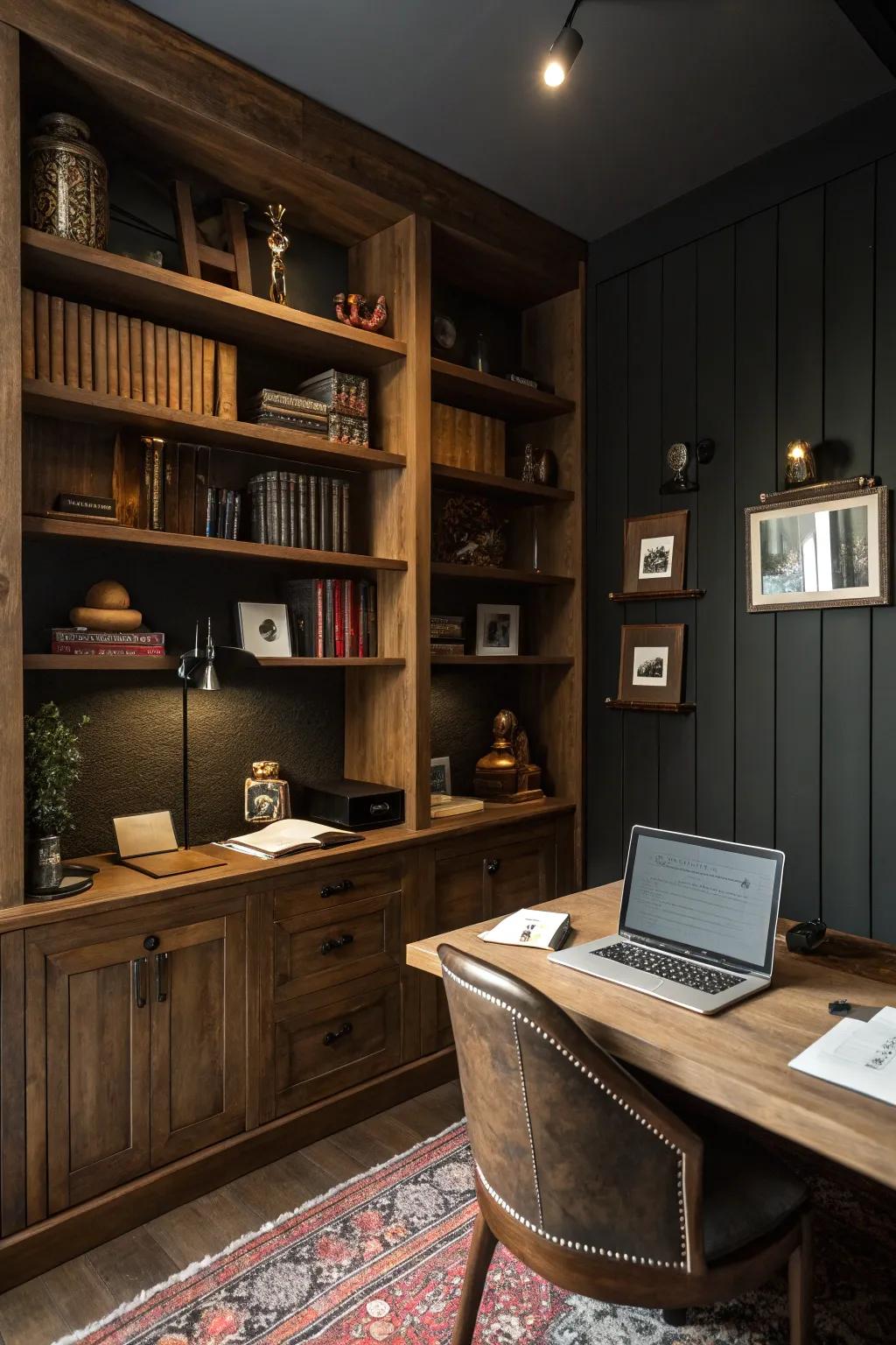 Wooden details infuse warmth and refinement into the room.