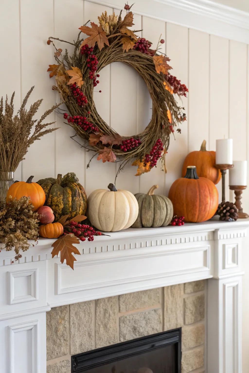 Seasonal decorations bring vivacity to every mantel.