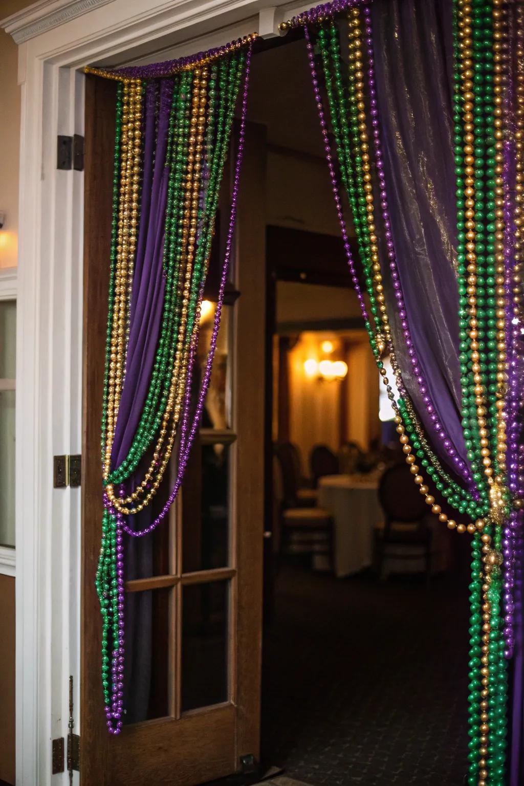 Beaded draperies deliver a lively and celebratory accent to any portal.