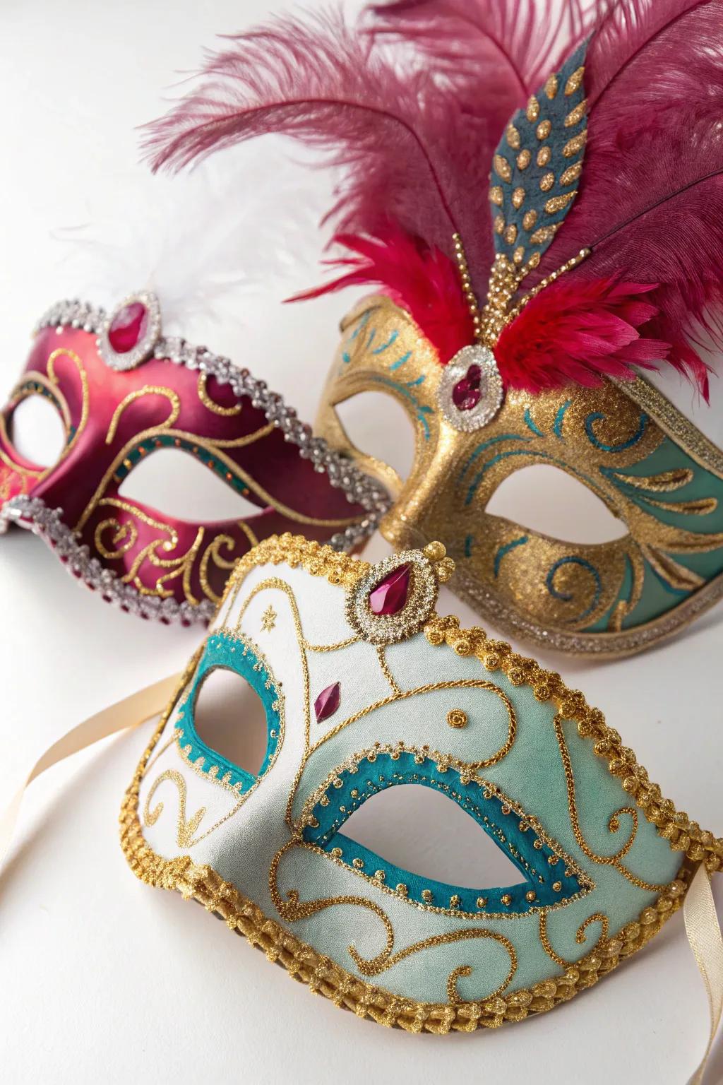 Intricate masquerade masks ideal for a quincea&ntilde;era celebration.