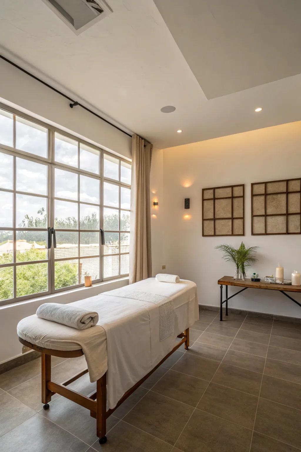 Minimalist decor enhances relaxation and openness.