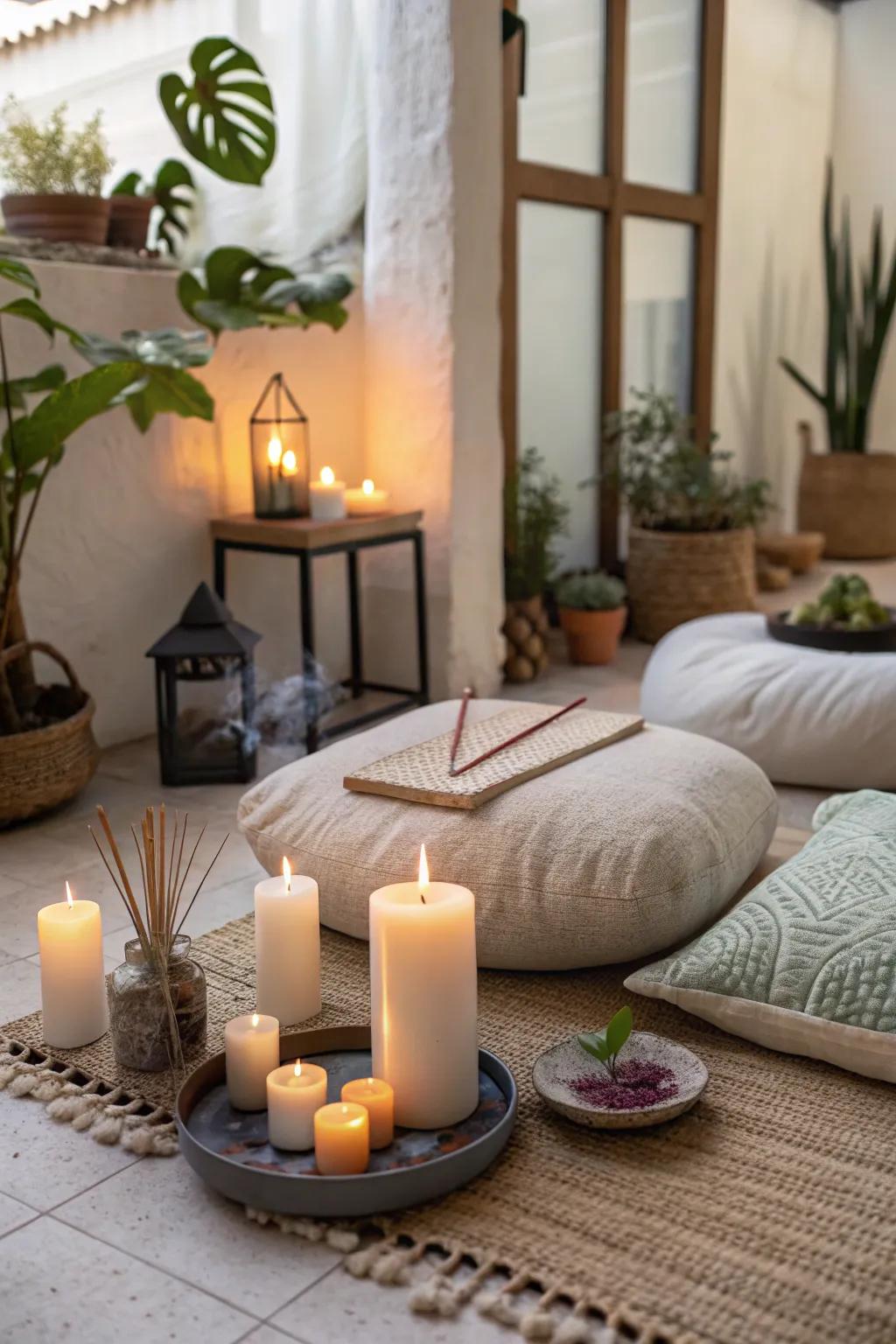 Delight in the quieting impact of mild lighting within your meditation haven.