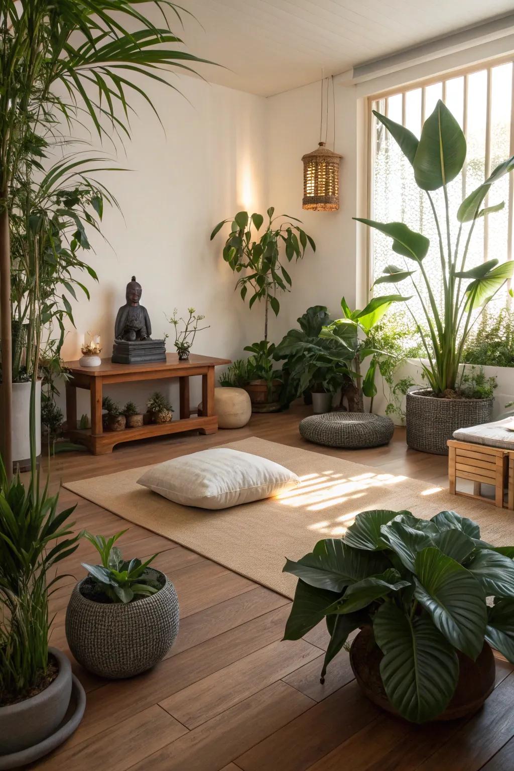 Greenery adds a calming, natural element to your meditation room.