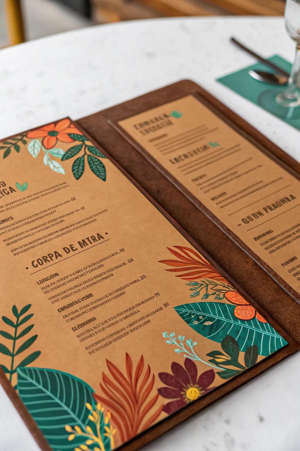 A balanced mix of rustic and vibrant shades for menus that stand out.