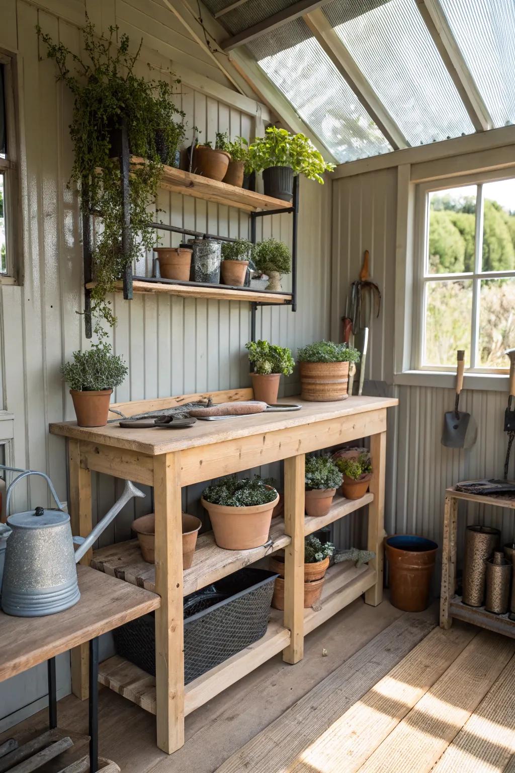 A gardening station offers a focused location for projects.